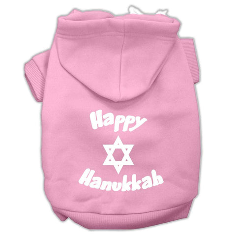 Happy Hanukkah Screen Print Pet Hoodies Light Pink Size XL (16)