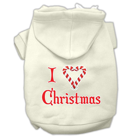 I Heart Christmas Screen Print Pet Hoodies Cream Size XL (16)