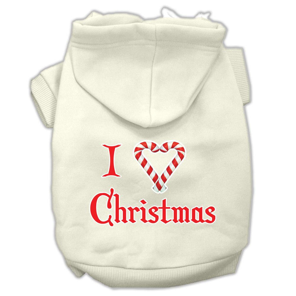 I Heart Christmas Screen Print Pet Hoodies Cream Size XS (8)