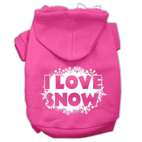 I Love Snow Screenprint Pet Hoodies Bright Pink Size XS (8)