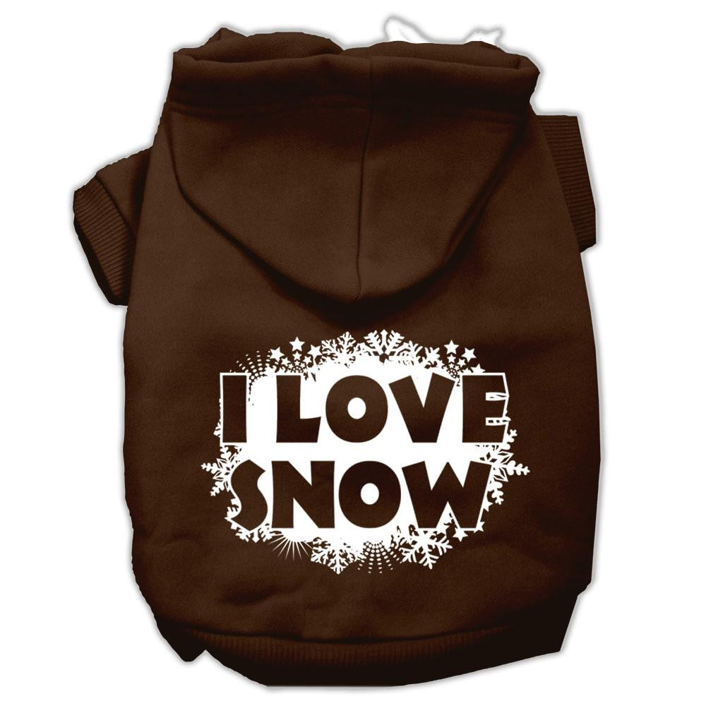 I Love Snow Screenprint Pet Hoodies Brown Size XS (8)