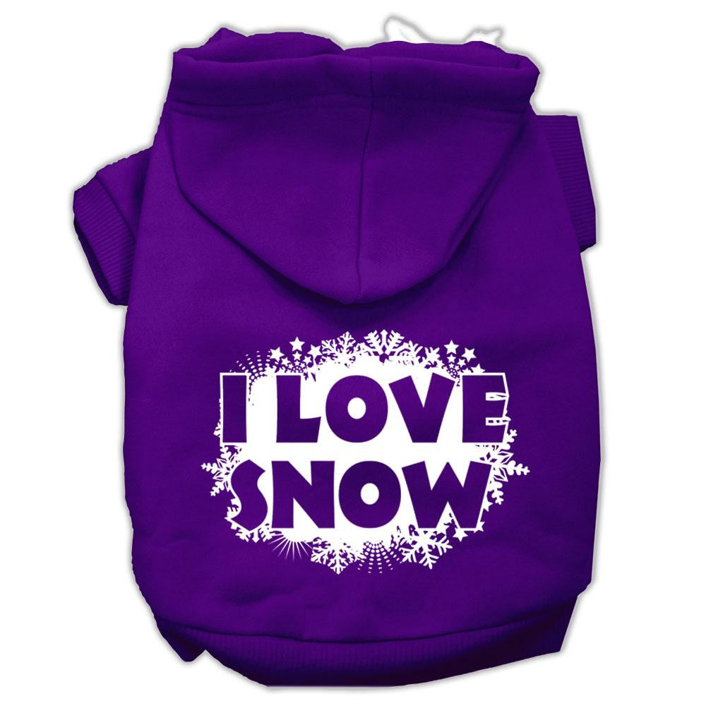 I Love Snow Screenprint Pet Hoodies Purple Size XS (8)