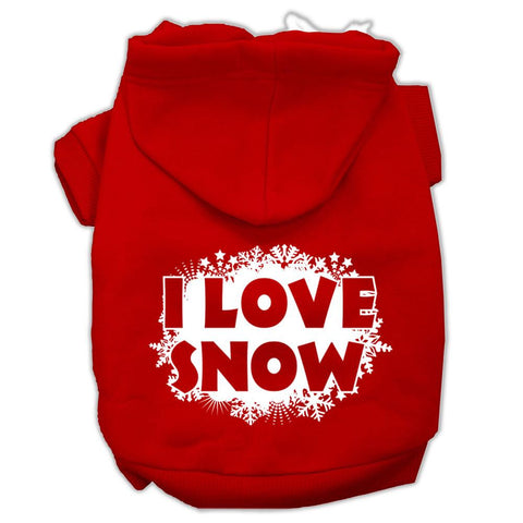 I Love Snow Screenprint Pet Hoodies Red Size XS (8)