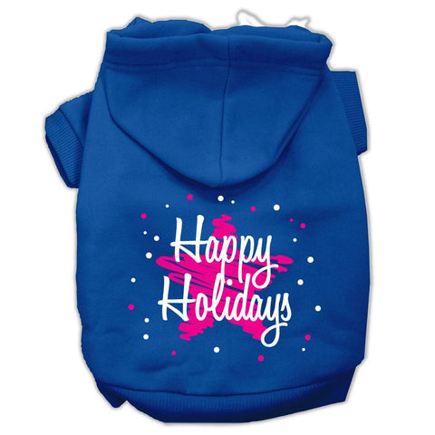 Scribble Happy Holidays Screenprint Pet Hoodies Blue Size XS (8)