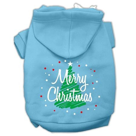 Scribbled Merry Christmas Screenprint Pet Hoodies Baby Blue Size XL (16)