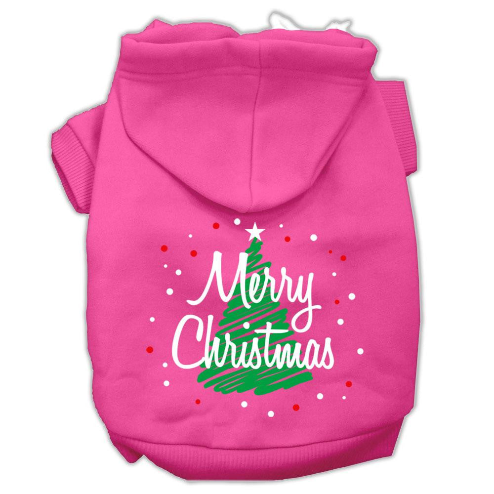 Scribbled Merry Christmas Screenprint Pet Hoodies Bright Pink Size XS (8)