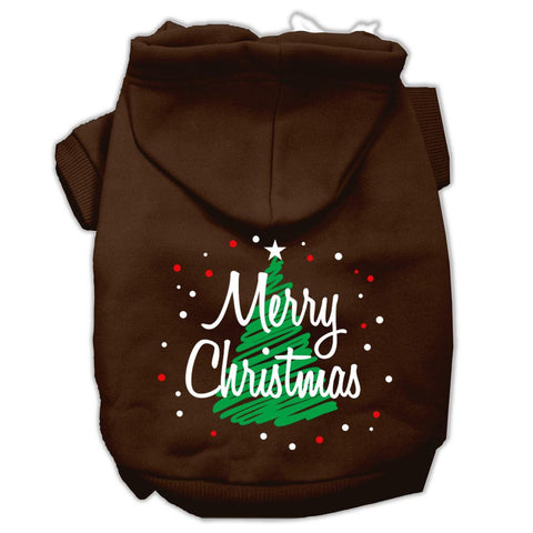 Scribbled Merry Christmas Screenprint Pet Hoodies Brown Size XS (8)