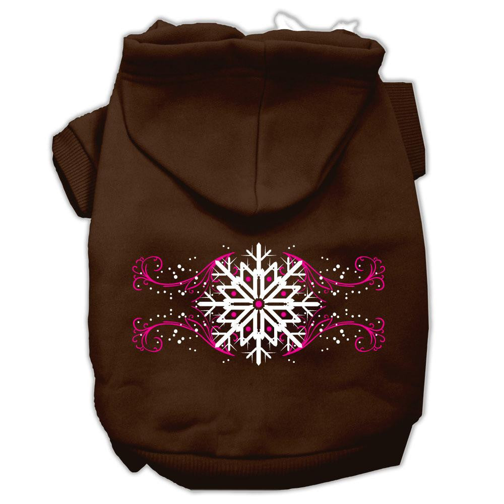 Pink Snowflake Swirls Screenprint Pet Hoodies Brown Size S (10)