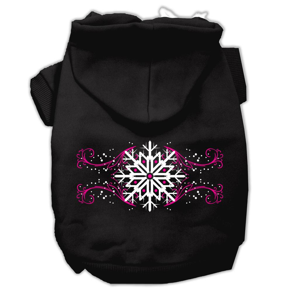 Pink Snowflake Swirls Screenprint Pet Hoodies Black Size XL (16)