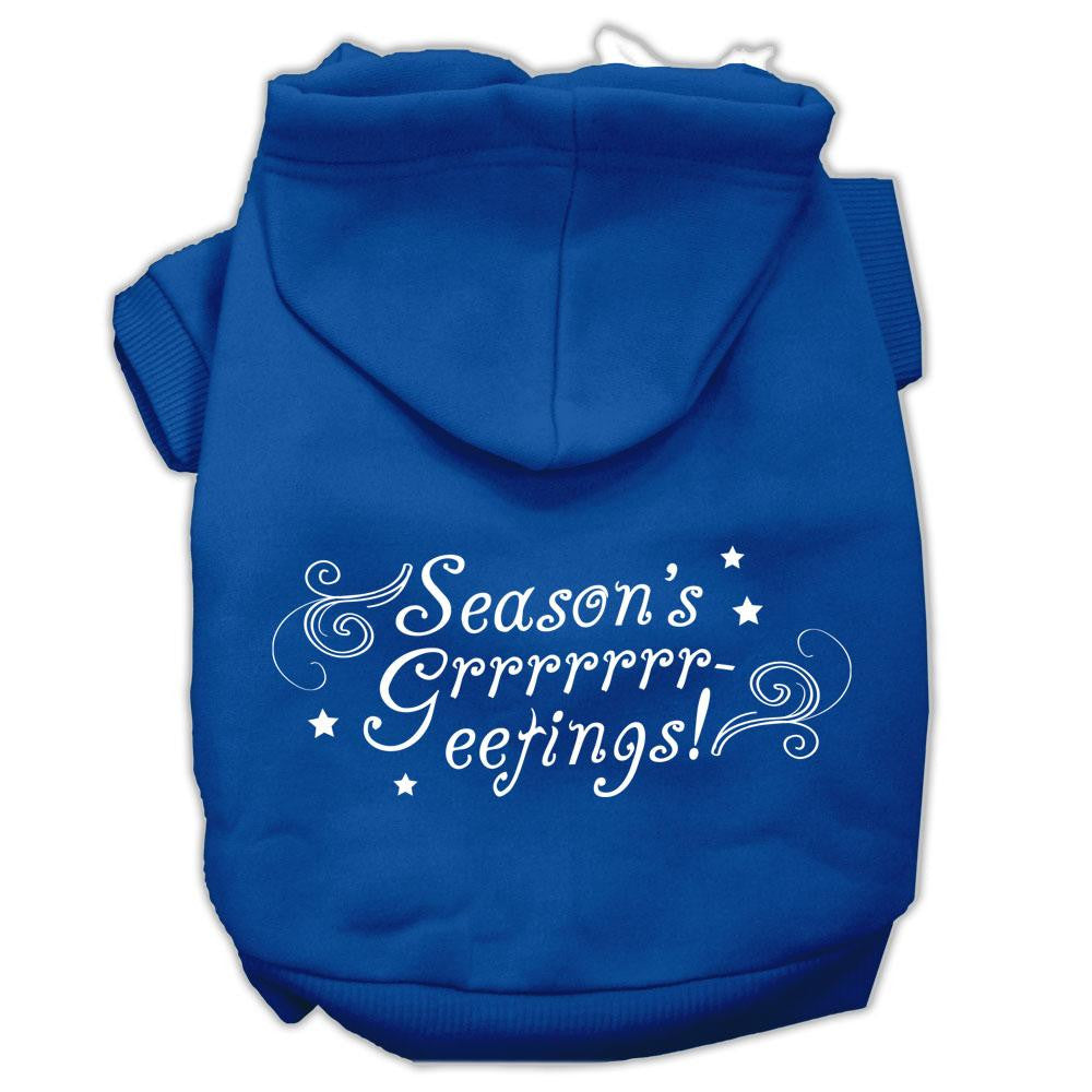 Seasons Greetings Screen Print Pet Hoodies Blue Size XS (8)