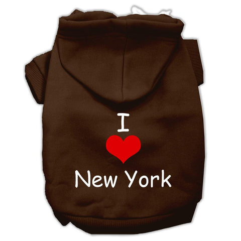 I Love New York Screen Print Pet Hoodies Brown Size XS (8)