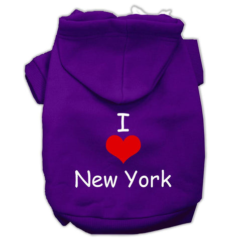 I Love New York Screen Print Pet Hoodies Purple Size XS (8)