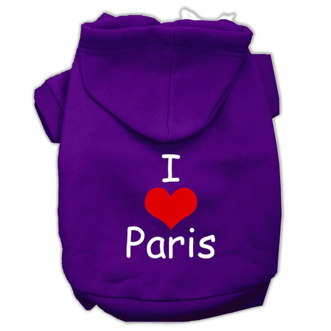 I Love Paris Screen Print Pet Hoodies Purple Size Lg (14)