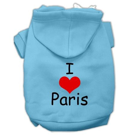 I Love Paris Screen Print Pet Hoodies Baby Blue Size Med (12)