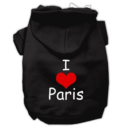 I Love Paris Screen Print Pet Hoodies Black Size XS (8)