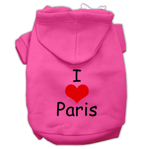 I Love Paris Screen Print Pet Hoodies Bright Pink Size XS (8)