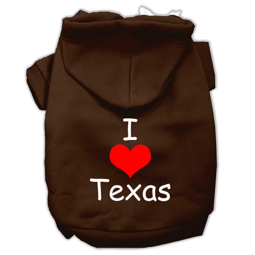 I Love Texas Screen Print Pet Hoodies Brown Size Lg (14)