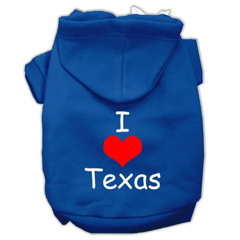 I Love Texas Screen Print Pet Hoodies Blue Size XS (8)