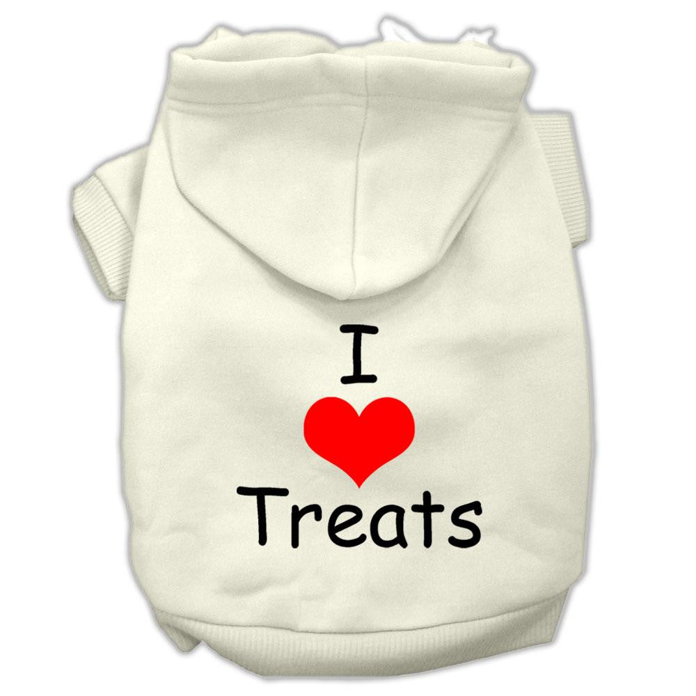 I Love Treats Screen Print Pet Hoodies Cream Size XL (16)