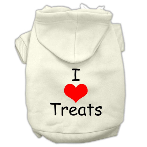 I Love Treats Screen Print Pet Hoodies Cream Size XL (16)