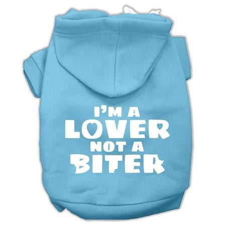 I'm a Lover not a Biter Screen Printed Dog Pet Hoodies Baby Blue Size Med (12)