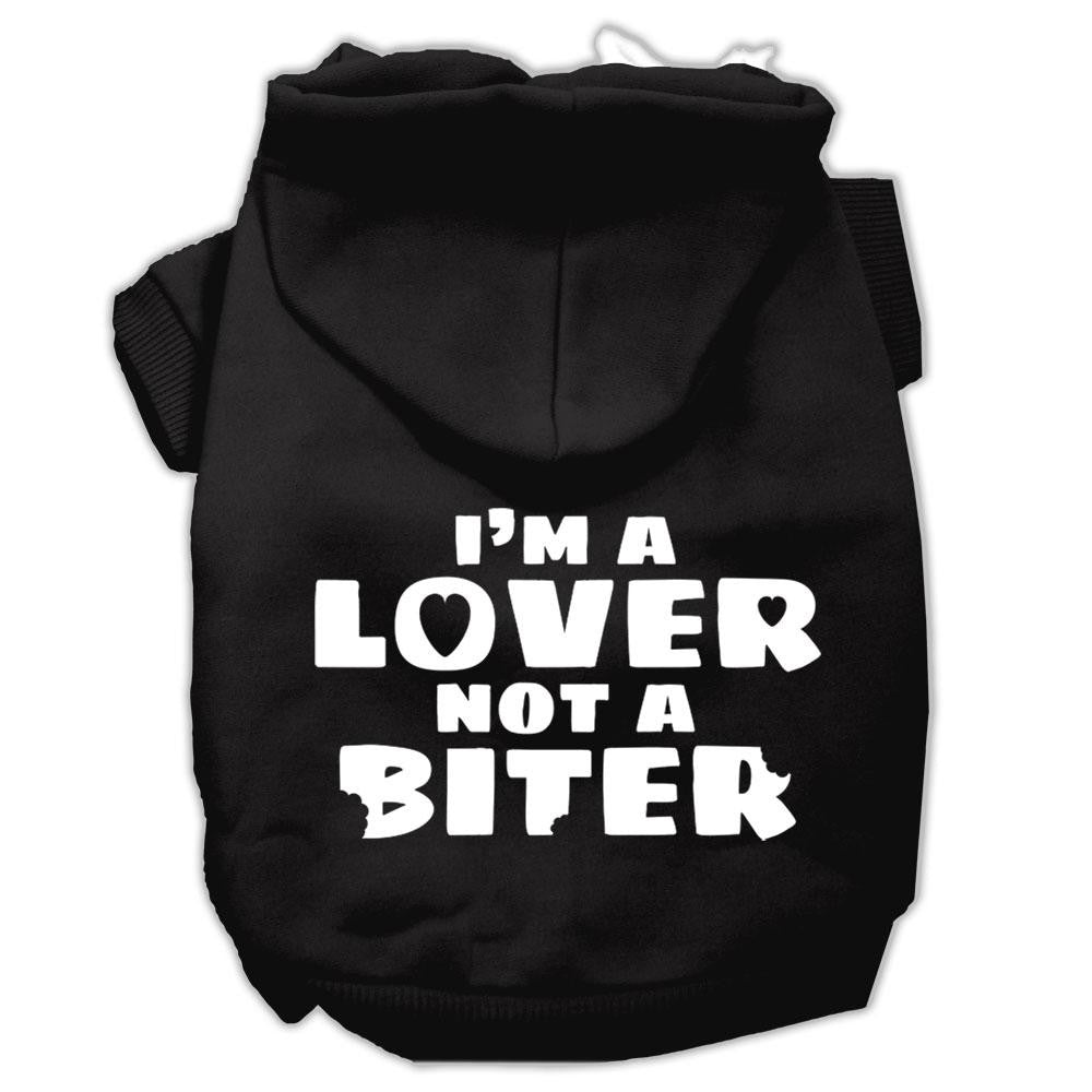 I'm a Lover not a Biter Screen Printed Dog Pet Hoodies Black Size XS (8)