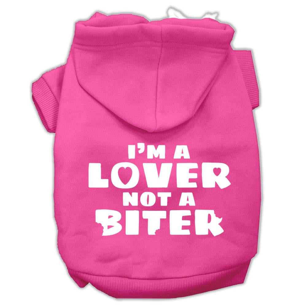 I'm a Lover not a Biter Screen Printed Dog Pet Hoodies Bright Pink Size XS (8)