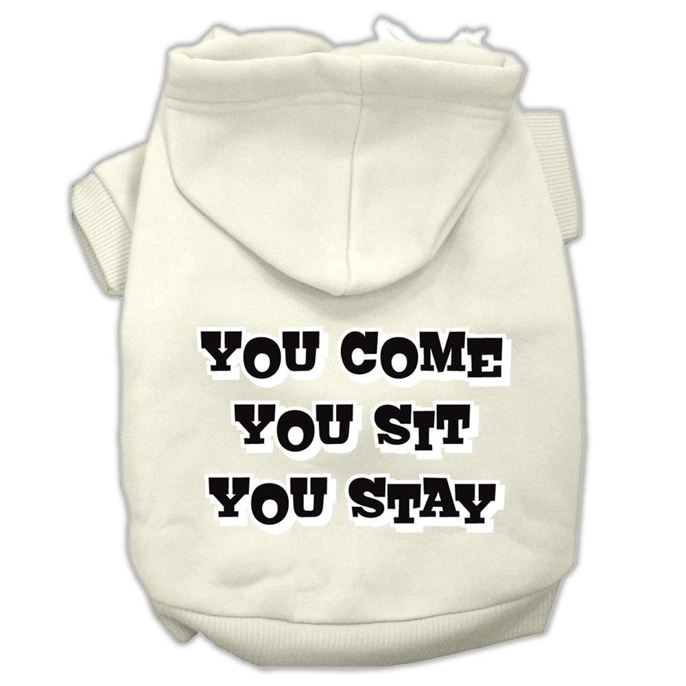 You Come, You Sit, You Stay Screen Print Pet Hoodies Cream Size XL (16)