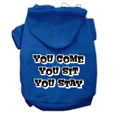 You Come, You Sit, You Stay Screen Print Pet Hoodies Blue Size XXL (18)