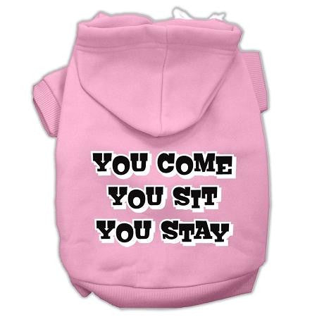 You Come, You Sit, You Stay Screen Print Pet Hoodies Light Pink Size XXL (18)