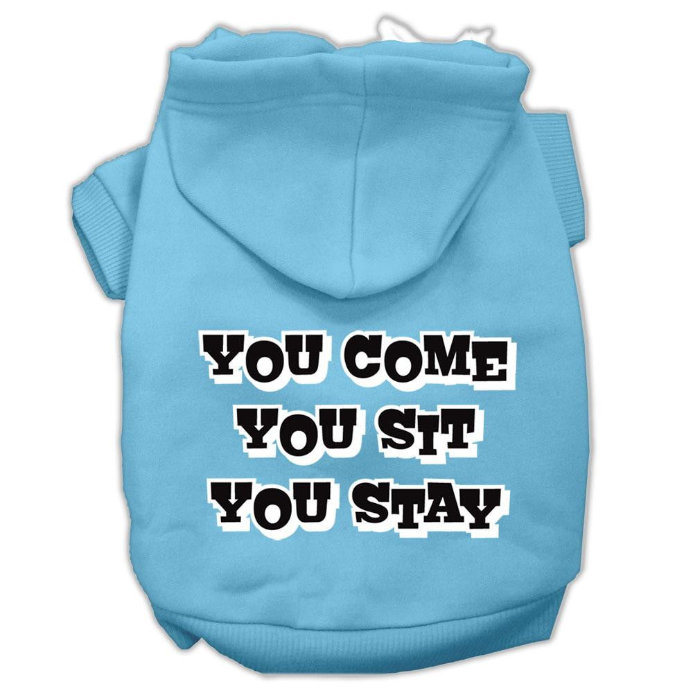 You Come, You Sit, You Stay Screen Print Pet Hoodies Baby Blue Size XXXL (20)