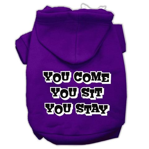 You Come, You Sit, You Stay Screen Print Pet Hoodies Purple Size XXXL(20)