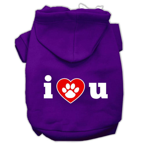 I Love U Screen Print Pet Hoodies Purple Size Lg (14)