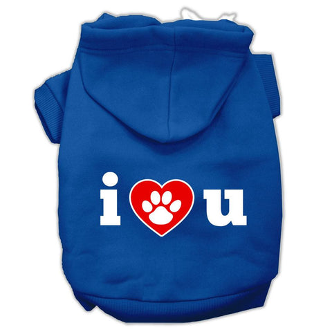 I Love U Screen Print Pet Hoodies Blue Size XS (8)