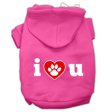 I Love U Screen Print Pet Hoodies Bright Pink Size XS (8)