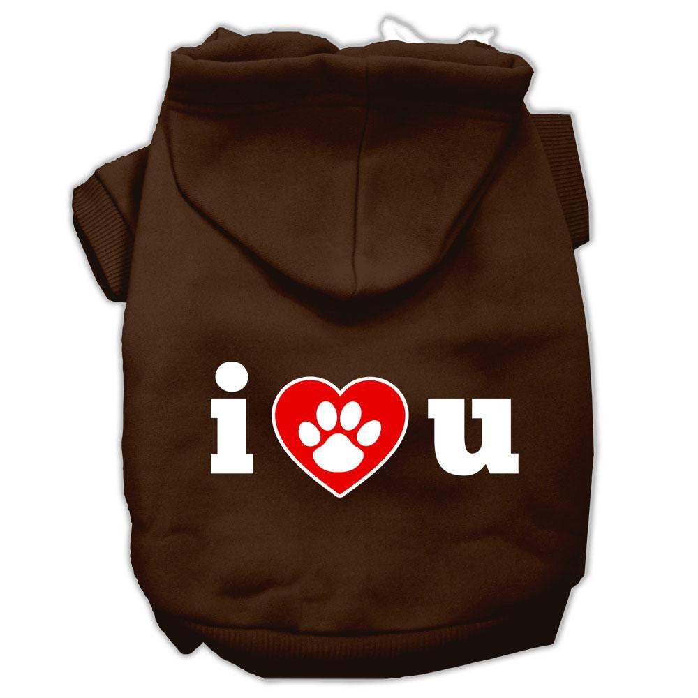 I Love U Screen Print Pet Hoodies Brown Size XS (8)