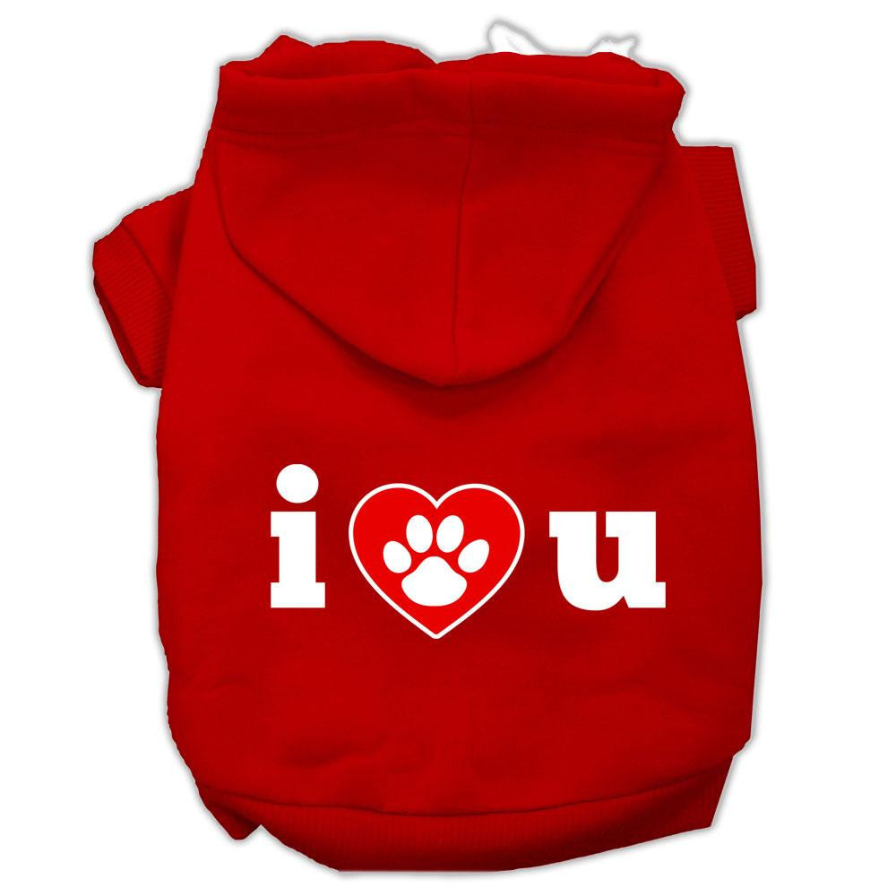 I Love U Screen Print Pet Hoodies Red Size XS (8)