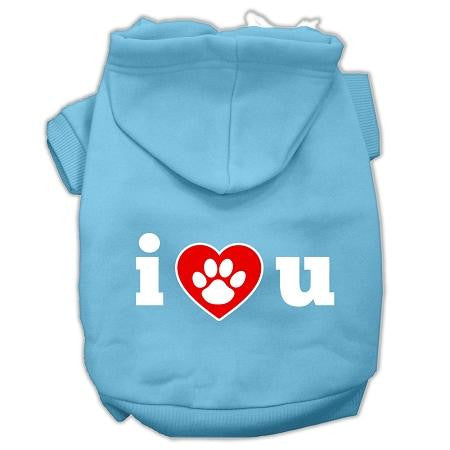 I Love U Screen Print Pet Hoodies Baby Blue Size XXXL (20)