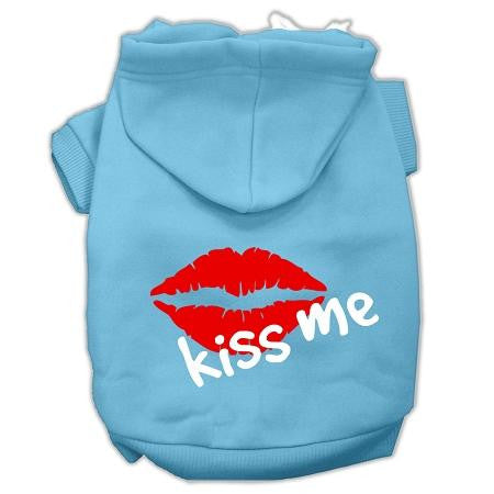 Kiss Me Screen Print Pet Hoodies Baby Blue Size XL (16)