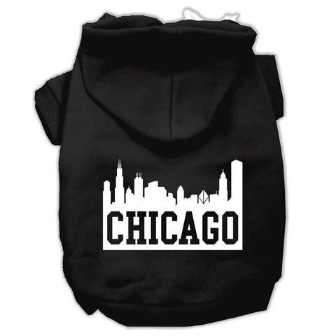 Chicago Skyline Screen Print Pet Hoodies Black Size Lg (14)