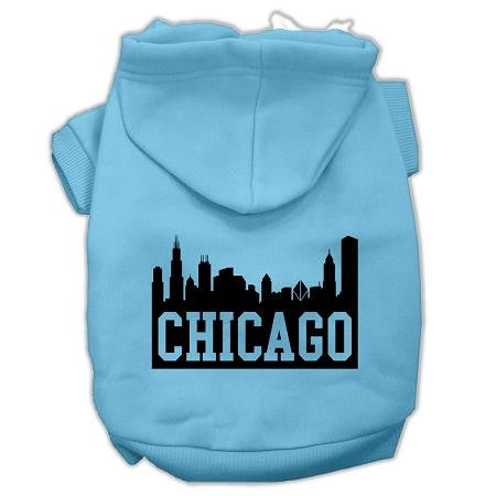 Chicago Skyline Screen Print Pet Hoodies Baby Blue Size Med (12)