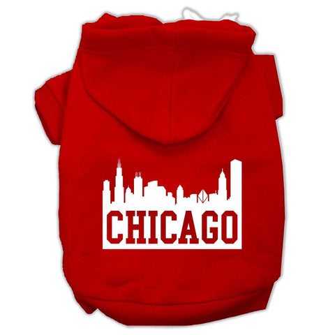 Chicago Skyline Screen Print Pet Hoodies Red Size Med (12)