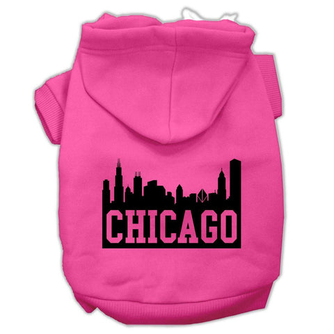 Chicago Skyline Screen Print Pet Hoodies Bright Pink Size XS (8)