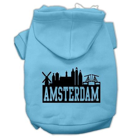 Amsterdam Skyline Screen Print Pet Hoodies Baby Blue Size Med (12)