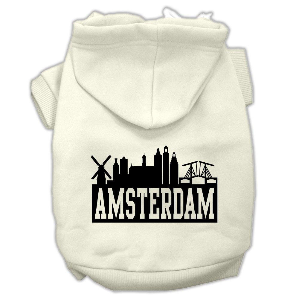 Amsterdam Skyline Screen Print Pet Hoodies Cream Size XL (16)