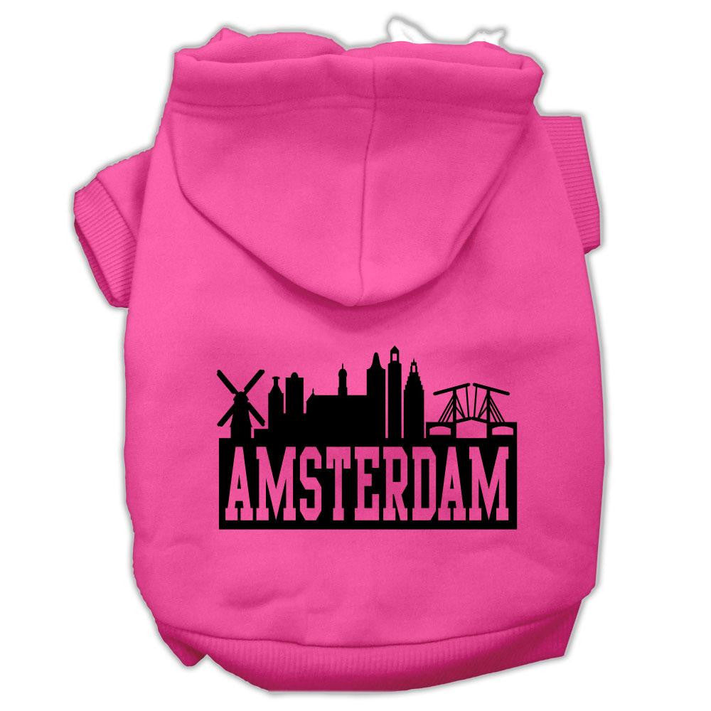 Amsterdam Skyline Screen Print Pet Hoodies Bright Pink Size XS (8)