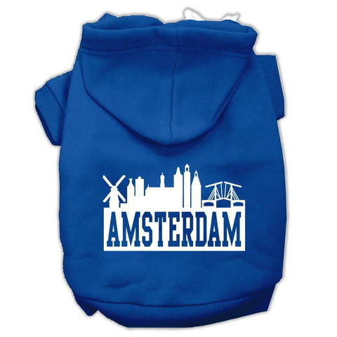 Amsterdam Skyline Screen Print Pet Hoodies Blue Size XXL (18)