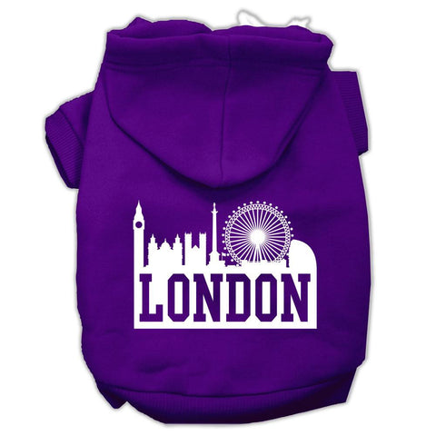 London Skyline Screen Print Pet Hoodies Purple Size Sm (10)