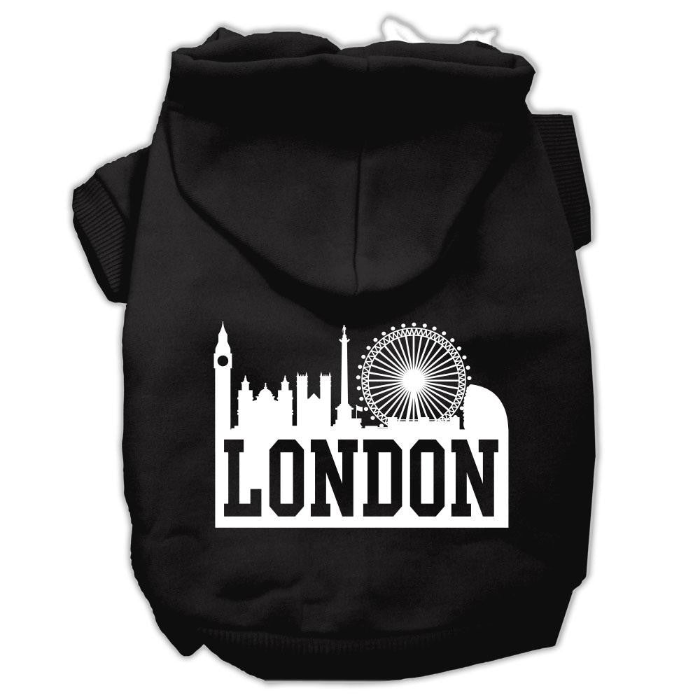 London Skyline Screen Print Pet Hoodies Black Size XS (8)