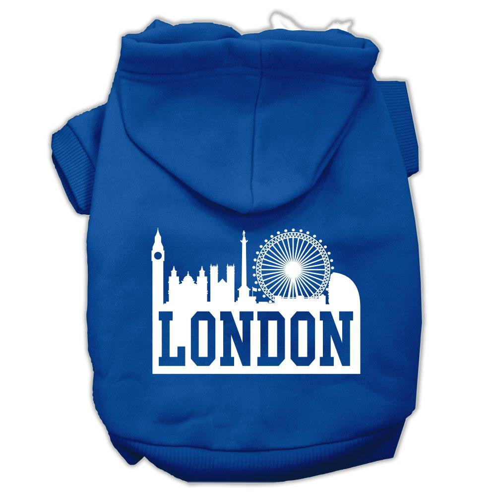 London Skyline Screen Print Pet Hoodies Blue Size XS (8)